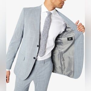 DKNY Modern Fit Stretch Grey Blue Check Suit Jacket Size 38 Regular - NWT